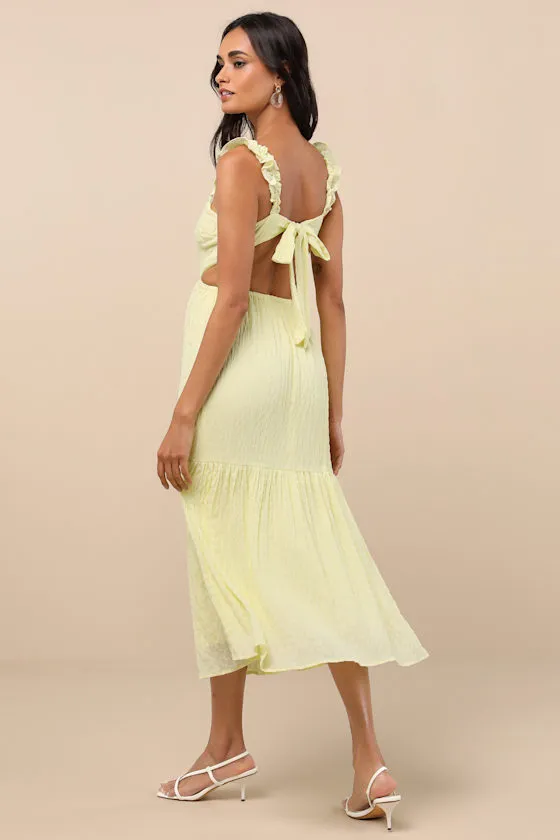 Dreamiest Darling Yellow Smocked Tie-Back Tiered Midi Dress sold by Lulus product image thumbnail 3