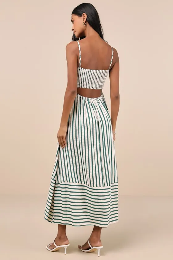 Exceptionally Pristine Green and Cream Striped Cutout Midi Dress sold by Lulus product image thumbnail 2