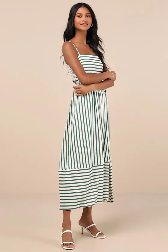 Exceptionally Pristine Green and Cream Striped Cutout Midi Dress sold by Lulus product image thumbnail 3