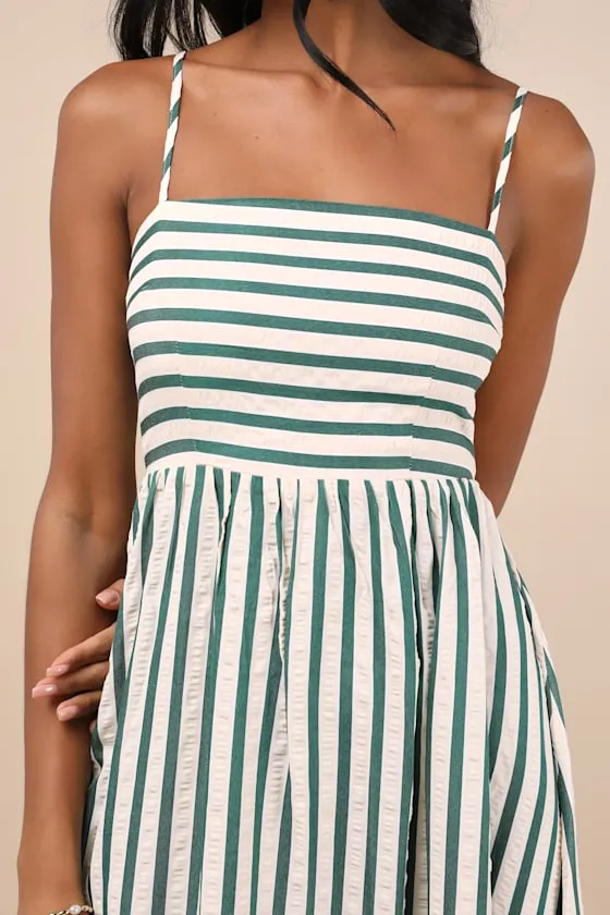 Exceptionally Pristine Green and Cream Striped Cutout Midi Dress sold by Lulus product image thumbnail 4