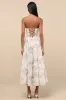 Ebba Ivory Floral Eyelet Embroidered Strapless Midi Dress sold by Lulus