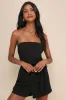 Leisurely Moments Black Ribbed Knit Strapless Lounge Romper sold by Lulus