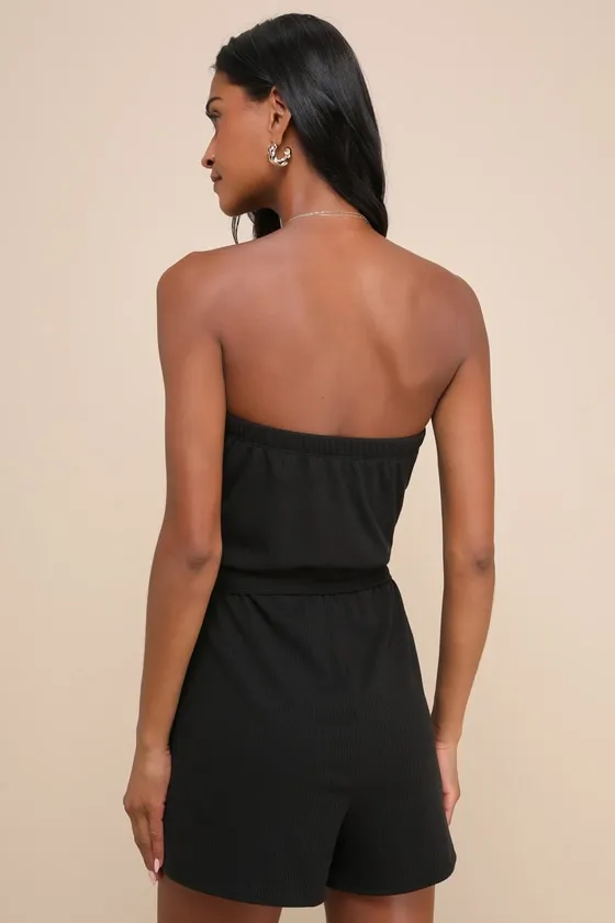 Leisurely Moments Black Ribbed Knit Strapless Lounge Romper sold by Lulus product image thumbnail 3