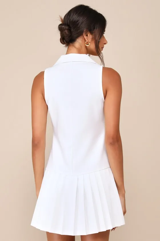 Posh Vision White Sleeveless Blazer Pleated Mini Dress sold by Lulus product image thumbnail 2
