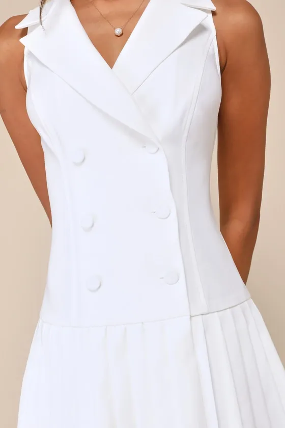 Posh Vision White Sleeveless Blazer Pleated Mini Dress sold by Lulus product image thumbnail 4