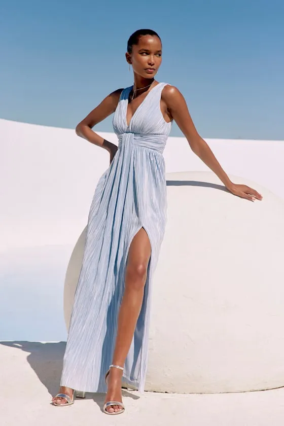 Melitta Light Blue Plisse Sash Maxi Dress sold by Lulus