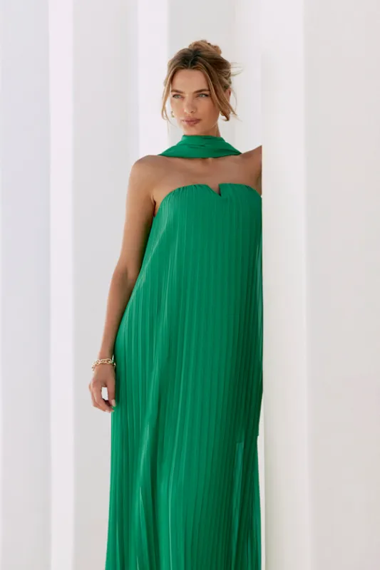 Lael Green Pleated Strapless Dress and Scarf Set sold by Lulus
