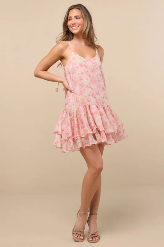 Daniella Pink and Yellow Floral Swing Mini Dress sold by Lulus