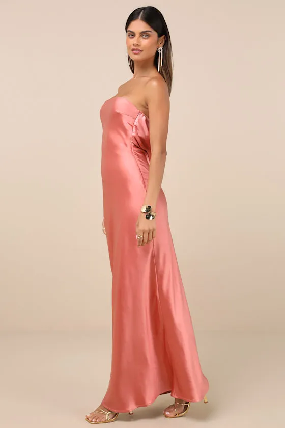 Elliette Peach Pink Satin Strapless Cowl Back Maxi Dress sold by Lulus product image thumbnail 3