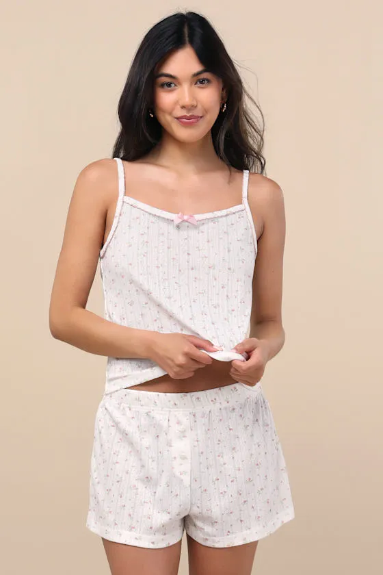 Finna Blush Floral Pointelle Knit Two-Piece Pajama Set sold by Lulus