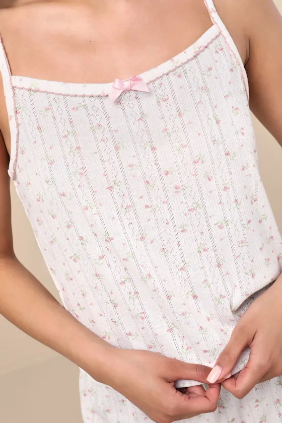 Finna Blush Floral Pointelle Knit Two-Piece Pajama Set sold by Lulus product image thumbnail 3