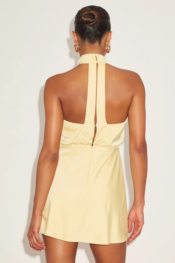 Sleek Essence Light Yellow Satin Halter Sleeveless Mini Dress sold by Lulus product image thumbnail 3