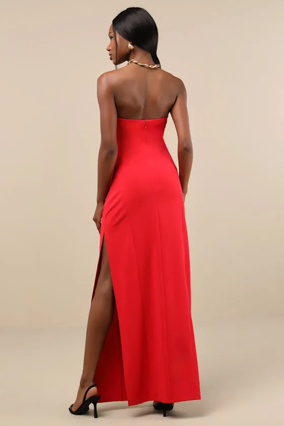 Famous Icon Red Strapless Column Maxi Dress sold by Lulus product image thumbnail 2