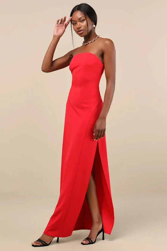 Famous Icon Red Strapless Column Maxi Dress sold by Lulus product image thumbnail 3