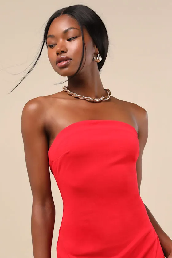Famous Icon Red Strapless Column Maxi Dress sold by Lulus product image thumbnail 4