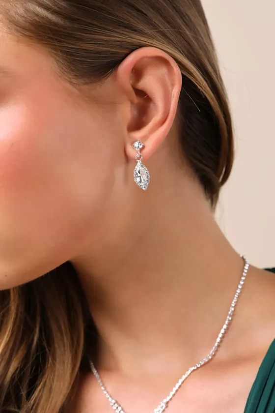Demiliana Silver Rhinestone Necklace and Earring Set sold by Lulus