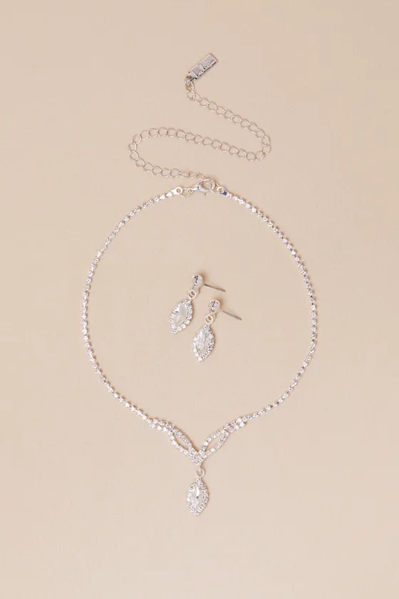 Demiliana Silver Rhinestone Necklace and Earring Set sold by Lulus product image thumbnail 2