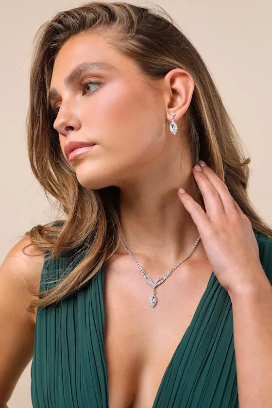 Demiliana Silver Rhinestone Necklace and Earring Set sold by Lulus product image thumbnail 3