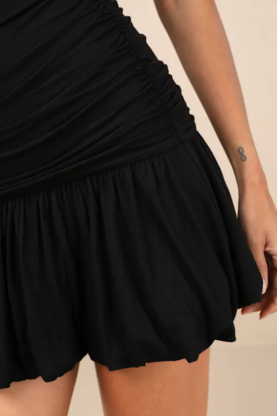 Calix Black Strapless Ruched Bubble-Hem Mini Dress sold by Lulus product image thumbnail 4