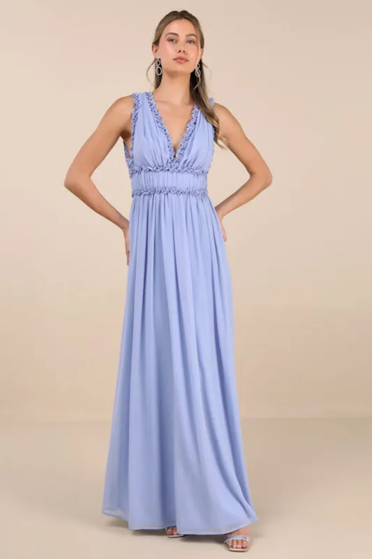 Helvia Light Blue Ruffled Sleeveless Maxi Dress sold by Lulus