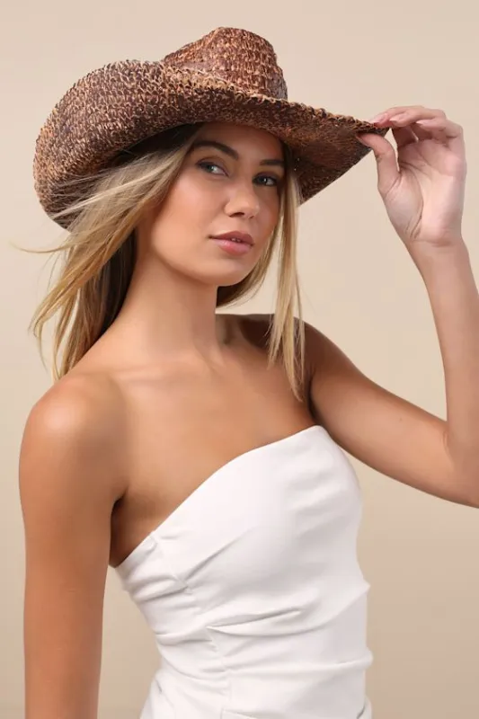 Daxon Dark Brown Shaded Straw Western Hat sold by Lulus