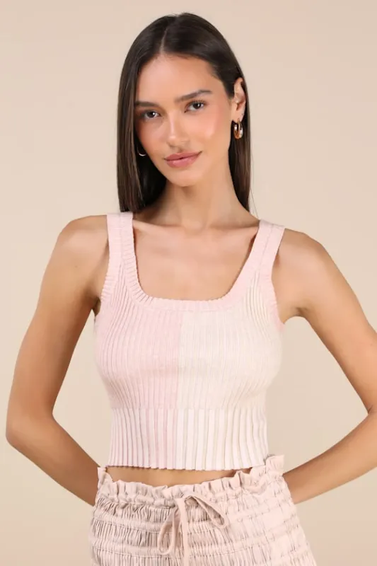 Made to Be Mod Blush Color Block Ribbed Cropped Tank Top made by Lulus