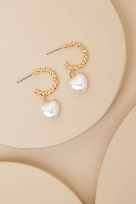 Luce Gold Heart Charm Hoop Earrings sold by Lulus