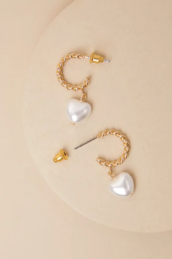 Luce Gold Heart Charm Hoop Earrings sold by Lulus product image thumbnail 3