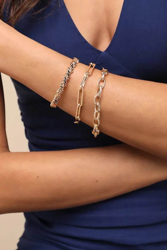 Louhi Gold Chain Link Three-Piece Bracelet Set sold by Lulus