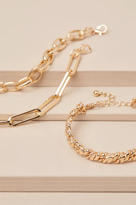 Louhi Gold Chain Link Three-Piece Bracelet Set sold by Lulus product image thumbnail 2