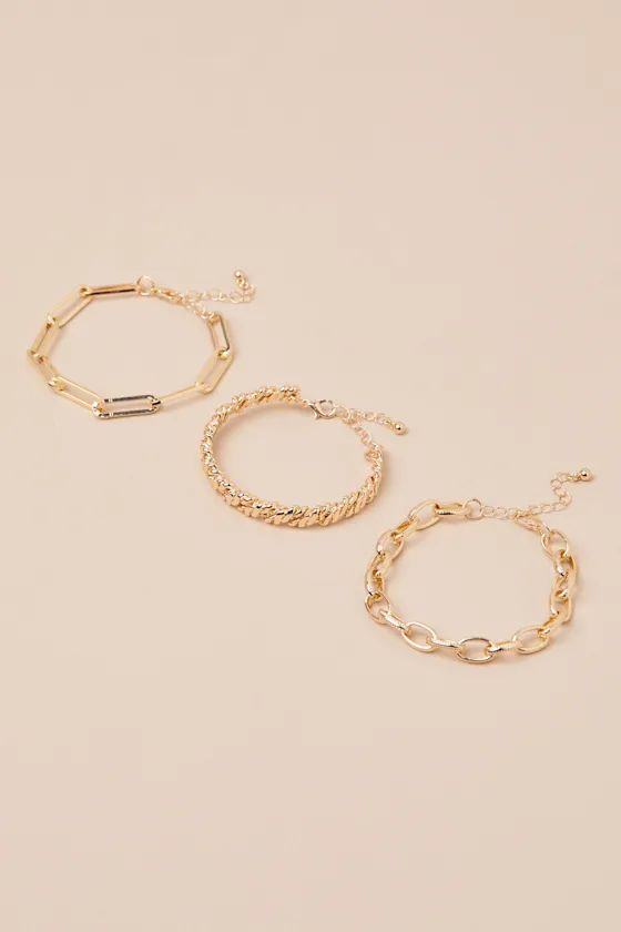 Louhi Gold Chain Link Three-Piece Bracelet Set sold by Lulus product image thumbnail 4