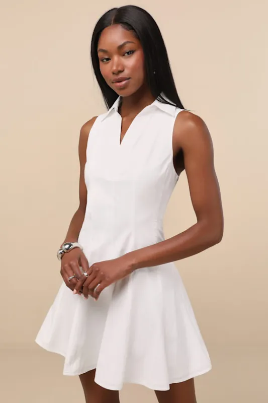 Zenley White Collared Skater Mini Dress sold by Lulus