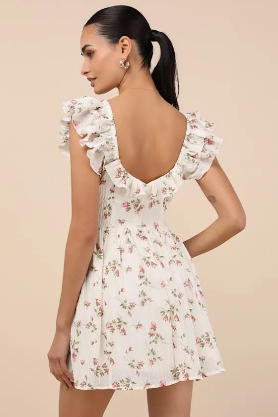 Velia White Floral Textured Flutter Sleeve Mini Dress sold by Lulus product image thumbnail 2