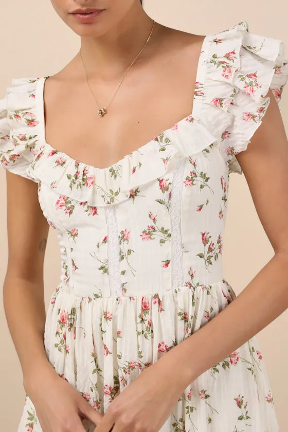 Velia White Floral Textured Flutter Sleeve Mini Dress sold by Lulus product image thumbnail 4
