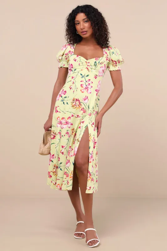 Parisian Picnic Green Floral Jacquard Puff Sleeve Midi Dress sold by Lulus