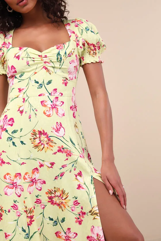 Parisian Picnic Green Floral Jacquard Puff Sleeve Midi Dress sold by Lulus product image thumbnail 2