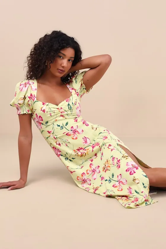 Parisian Picnic Green Floral Jacquard Puff Sleeve Midi Dress sold by Lulus product image thumbnail 3