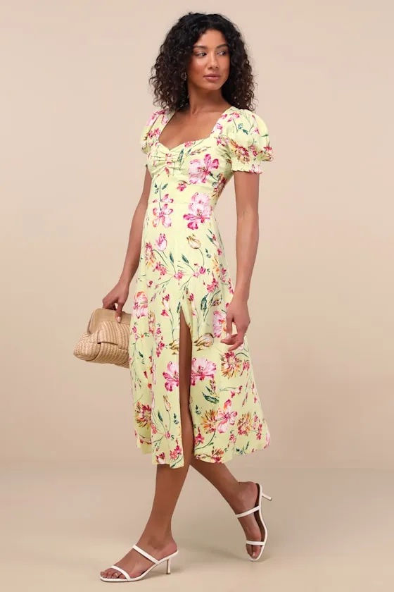 Parisian Picnic Green Floral Jacquard Puff Sleeve Midi Dress sold by Lulus product image thumbnail 4