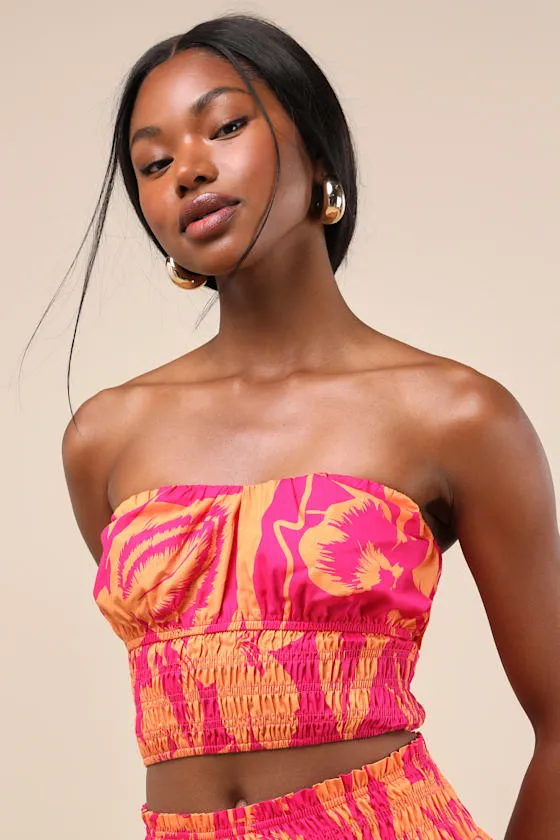 Luana Pink and Orange Floral Crop Top sold by Lulus
