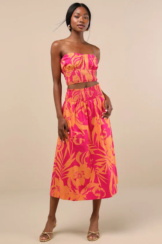 Luana Pink and Orange Floral Crop Top sold by Lulus product image thumbnail 3