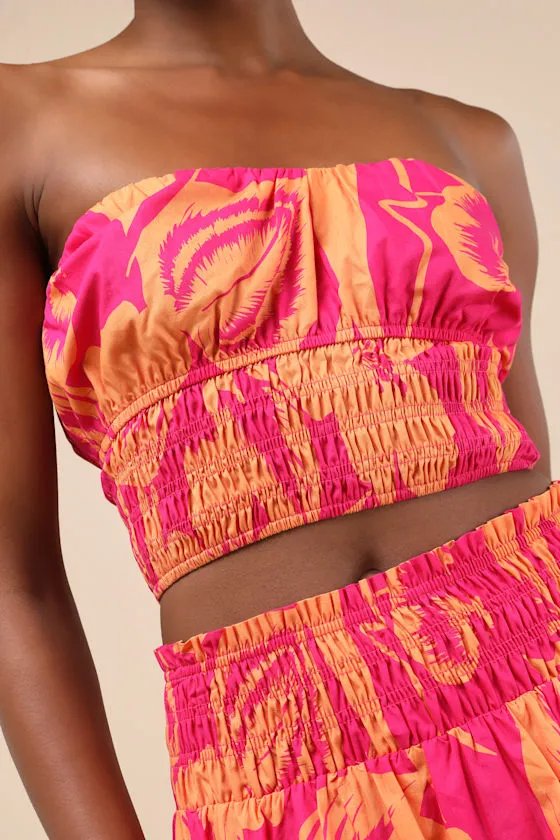 Luana Pink and Orange Floral Crop Top sold by Lulus product image thumbnail 4