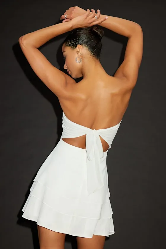 Suvi White Strapless Tiered Asymmetrical Mini Dress sold by Lulus product image thumbnail 2