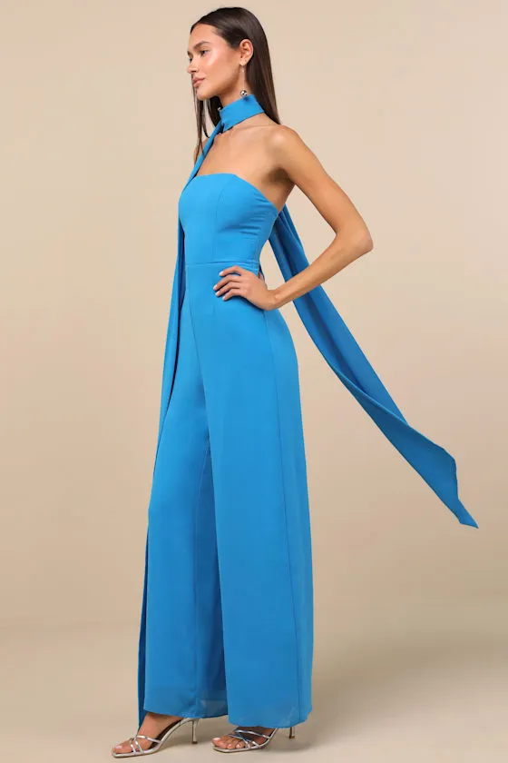 Kavina Bright Blue Wide-Leg Jumpsuit and Scarf Set sold by Lulus product image thumbnail 3