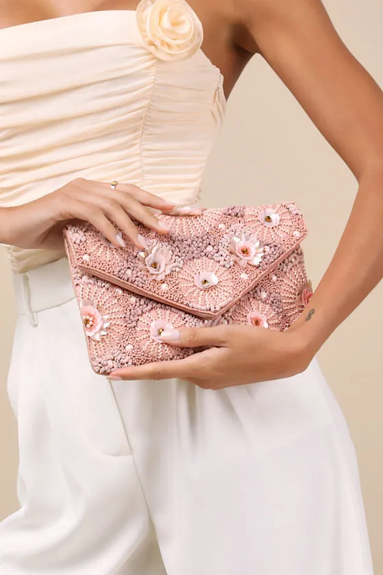 Floria Pink Beaded Floral Clutch sold by Lulus product image thumbnail 2