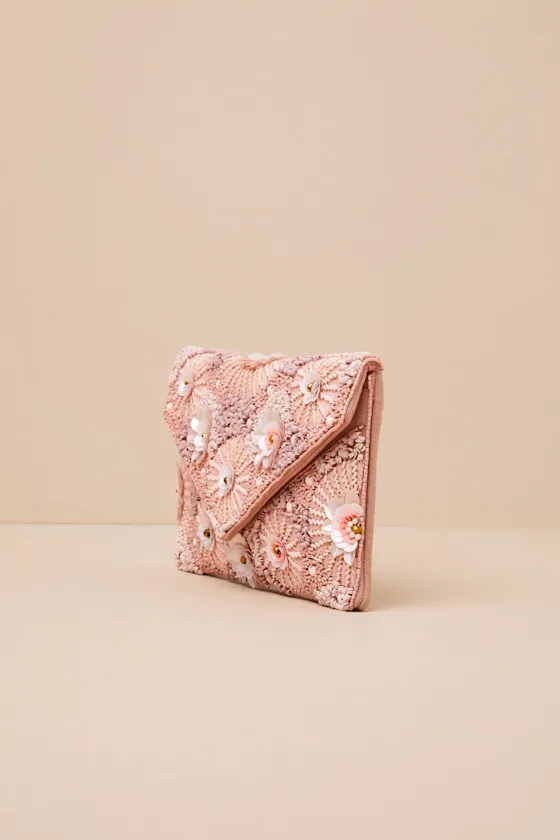 Floria Pink Beaded Floral Clutch sold by Lulus product image thumbnail 4