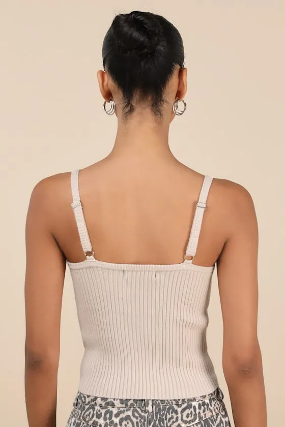 Melika Beige Ribbed Knotted Crop Tank Top sold by Lulus product image thumbnail 2