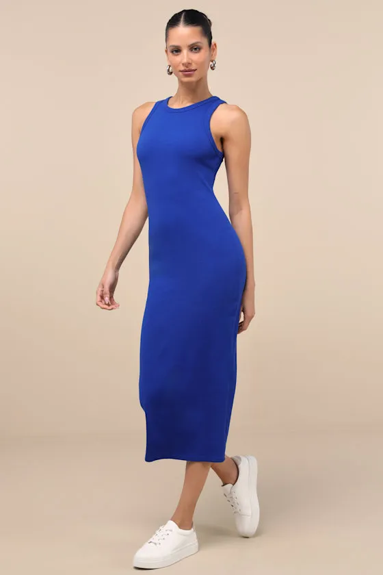 Majorly Trendy Cobalt Blue Ribbed Bodycon Midi Dress sold by Lulus