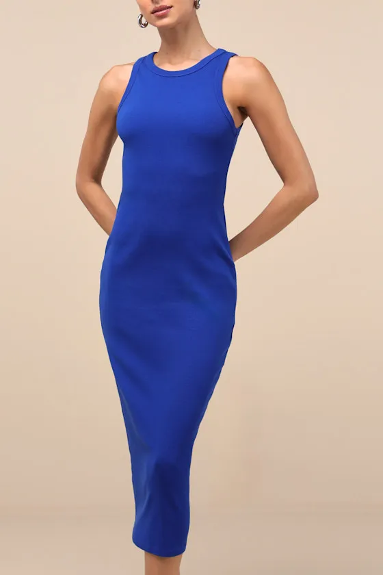 Majorly Trendy Cobalt Blue Ribbed Bodycon Midi Dress sold by Lulus product image thumbnail 2