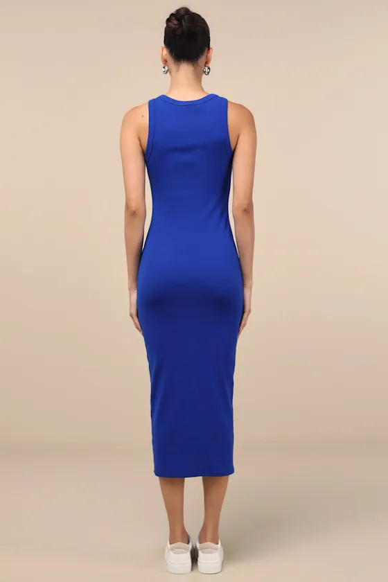 Majorly Trendy Cobalt Blue Ribbed Bodycon Midi Dress sold by Lulus product image thumbnail 3