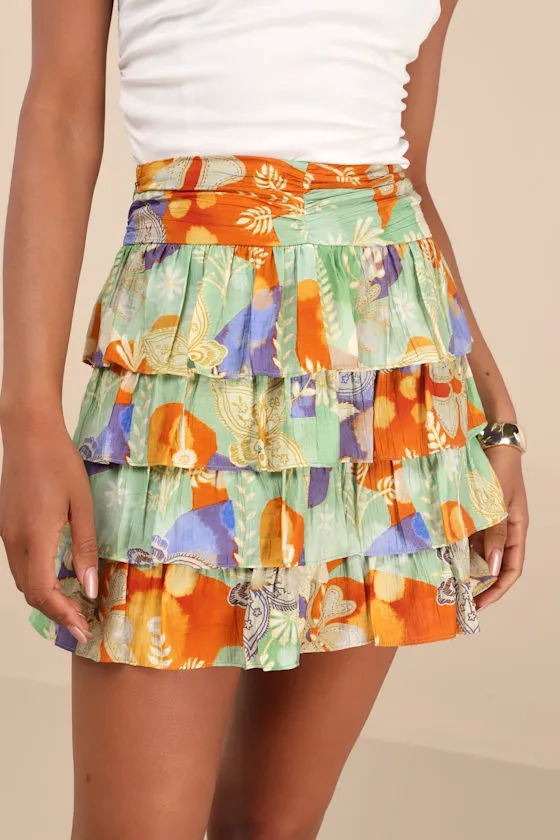 Halyna Mint Green Multi Boho Print Tiered Mini Skirt sold by Lulus product image thumbnail 3